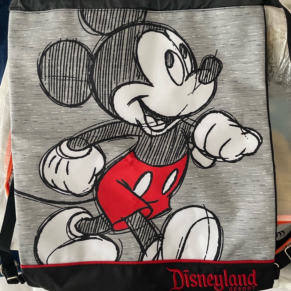 Disneyland Resort Gray and Red Mickey Cinch Drawstring Bag